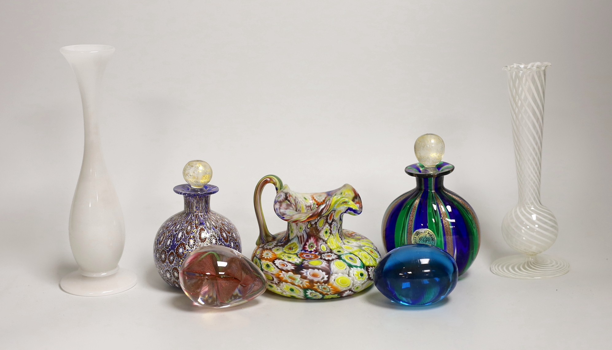A quantity of Venetian and other glass, including millefiore, tallest 19cm
